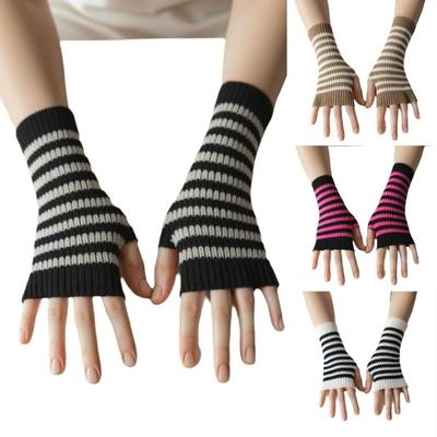 Soft Knitted Fingerless Gloves Hollow Out Design Long Mittens Knitting Gloves Autumn Winter