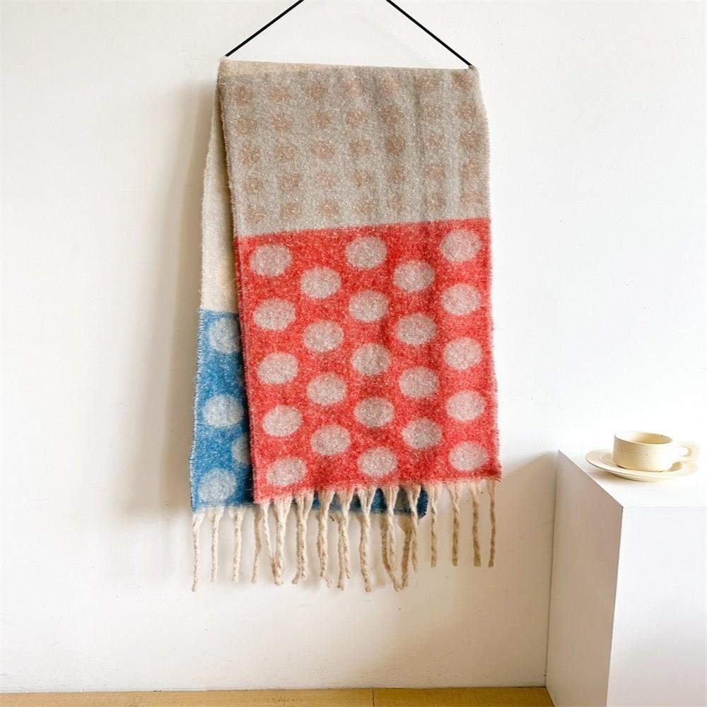 Thick Polka Dot Pattern Shawl Warm Fabric Blanket Scarf Cozy Comfort Neck Wrap Casual