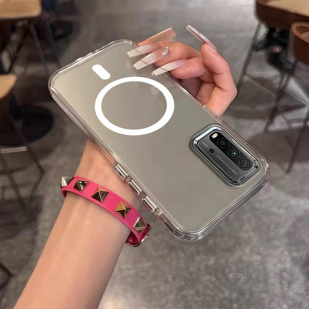 Case for Xiaomi Redmi 9T Minimal Semi-Transparent Magnetic Casing Raised Electroplated Lens Bezel Anti-Slip Drop Resistant Protective Shell