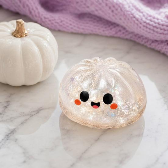 Cute Skull And Pumpkin Toys Halloween Glitter Squeeze Stress Ball, TPR Slow Rising Fidget Toy, Ball Ghost Eyeball Dumpling Decompression Gift for Kids
