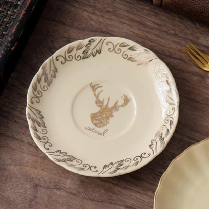 European-style Household Ceramic Snack Plate Creative Dessert Plate Restaurant Tableware Kitchen Supplies Decorative Meal Plate