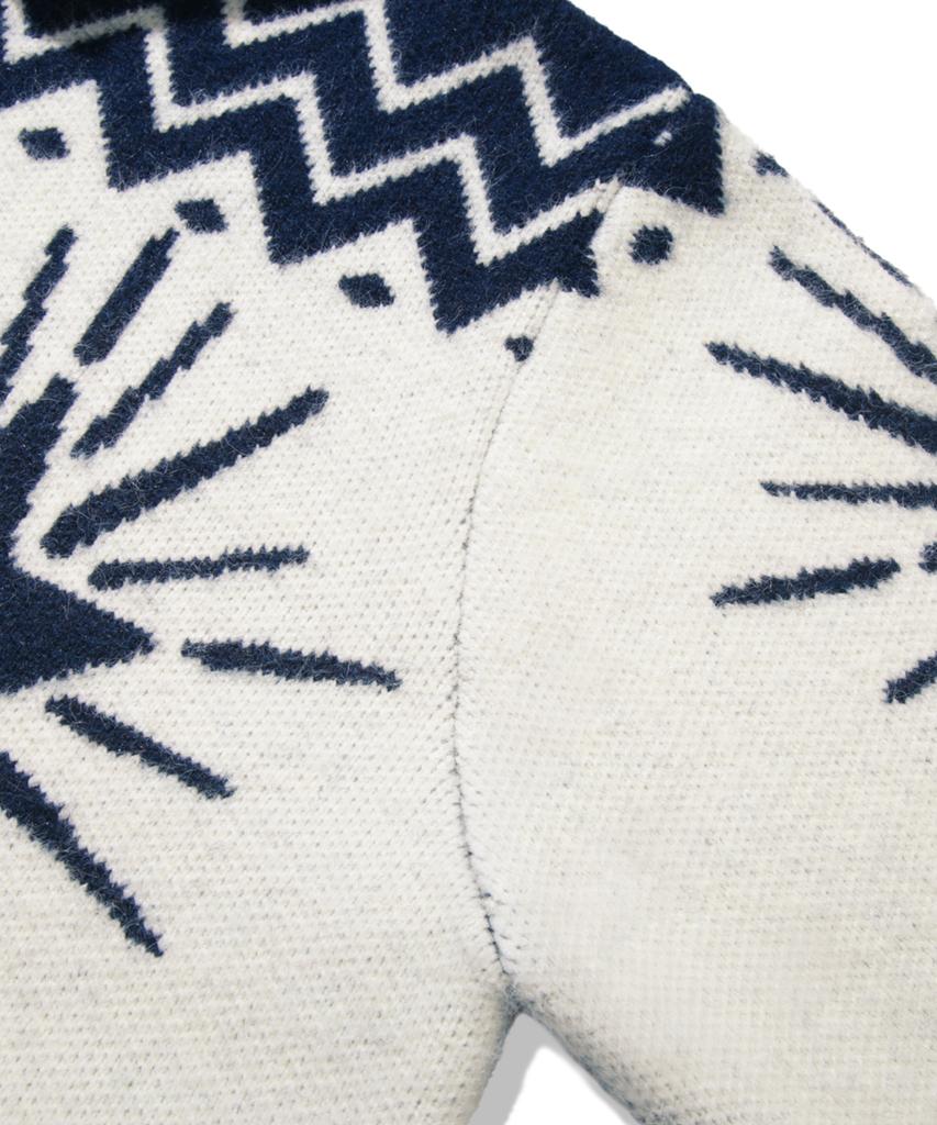 TRILLION Washable Wool Star Nordic Hooded Zip-Up Knit_Navy