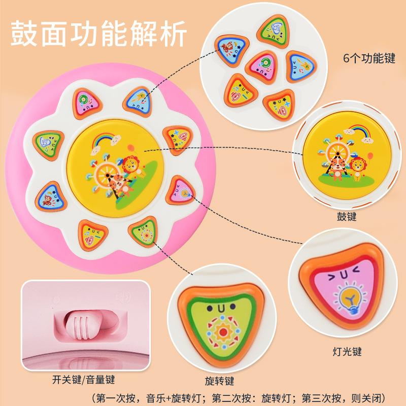 Children'S Light Music Projection Rotating Hand Drum, Multi-Functional Educational Early Education Soothing Toys For Infants And Young Children