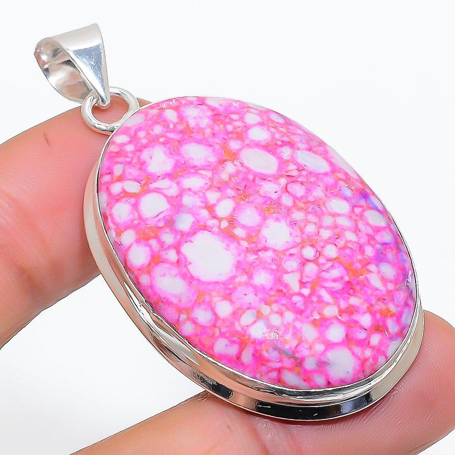 Mosaic Jasper Gemstone 925 Solid Sterling Silver Jewelry Pendant 2.09" SU-10301