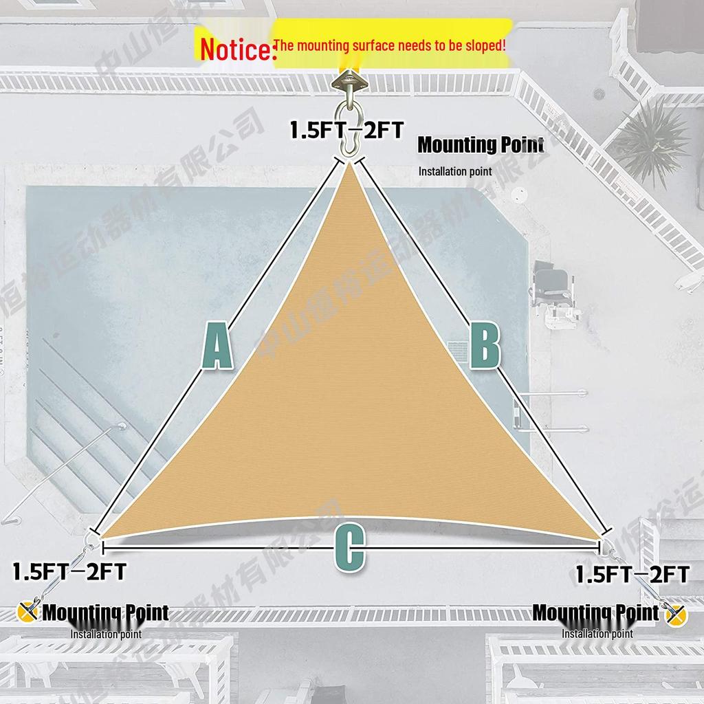 Треугольный солнцезащитный парус для бассейна и сада - ткань Оксфорд, в наличии сейчас.