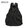Korean Version of Casual Literary Canvas Schoolbag, Fashionable Nylon Large-capacity Drawstring Pleated Backpack