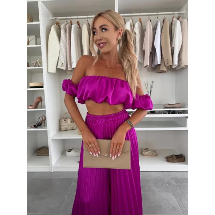 Элегантный однотонный комплект из жилета с длинным рукавом и плиссированных брюк для лета, новинка для женщин, модный и стильный наряд