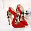 2024 New Sexy Red Pointed Toe Lace Up High Heels Women Slingback Sandals Summer Party Prom Shoes Leopard Print Pumps Sandals