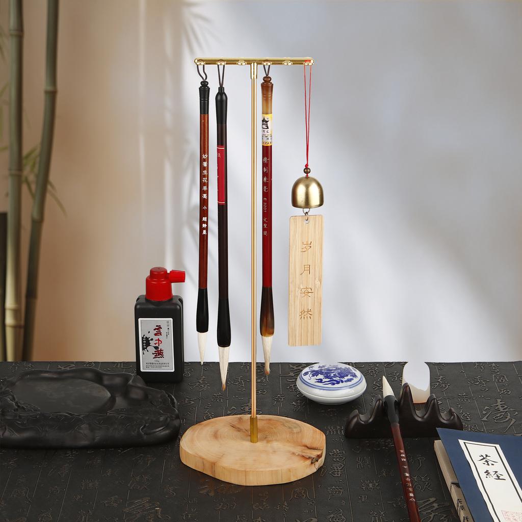 Подставка для кистей с китайским зодиаком и основанием из бука, подставка для каллиграфии, вешалка для чернил, 12 крючков, держатель для кистей для письма, школьные принадлежности