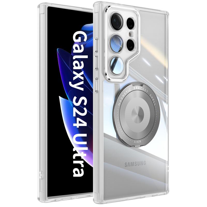 Прозрачный Жесткий Чехол Для Для Samsung Galaxy S25 S24 S23 Ultra Plus Для Magsafe Магнитная Зарядка Ударопрочный Броня Подставка Держатель Чехол