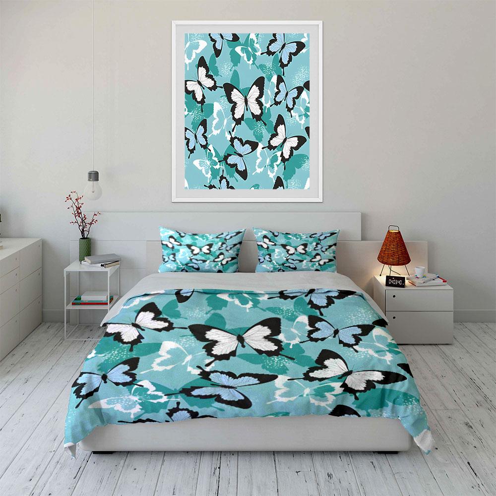 Butterfly-Themed Three-Piece Bedding Set kid's and adults' bedroom decor, Exquisite three-piece bedding set gift