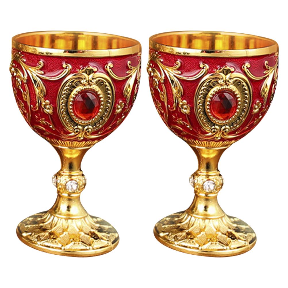 2pcs Retro Liquor Whiskey European Style Drinking Reusable Anti-Break Wine Cup Household Small Embossed Decorative Cup