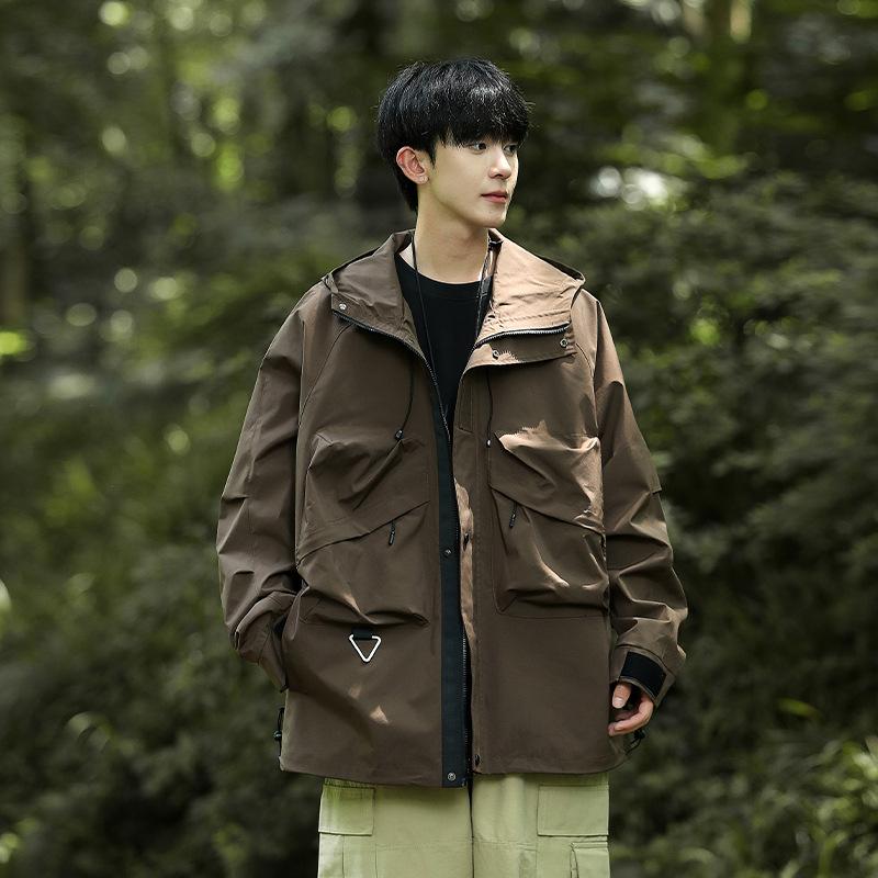 Весенне-осенняя мужская куртка в корейском стиле однотонная с капюшоном и длинным рукавом, модная куртка для пары, стиль интернет-знаменитостей, стильная универсальная куртка