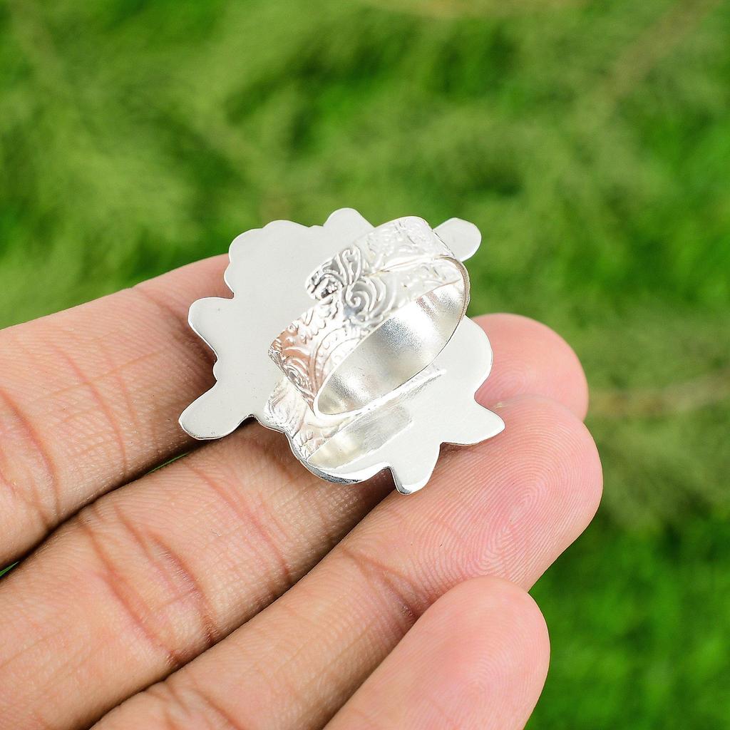 925 Sterling Silver Oval Moonstone Gemstone Stackable Flower Mother Ring Jewelry