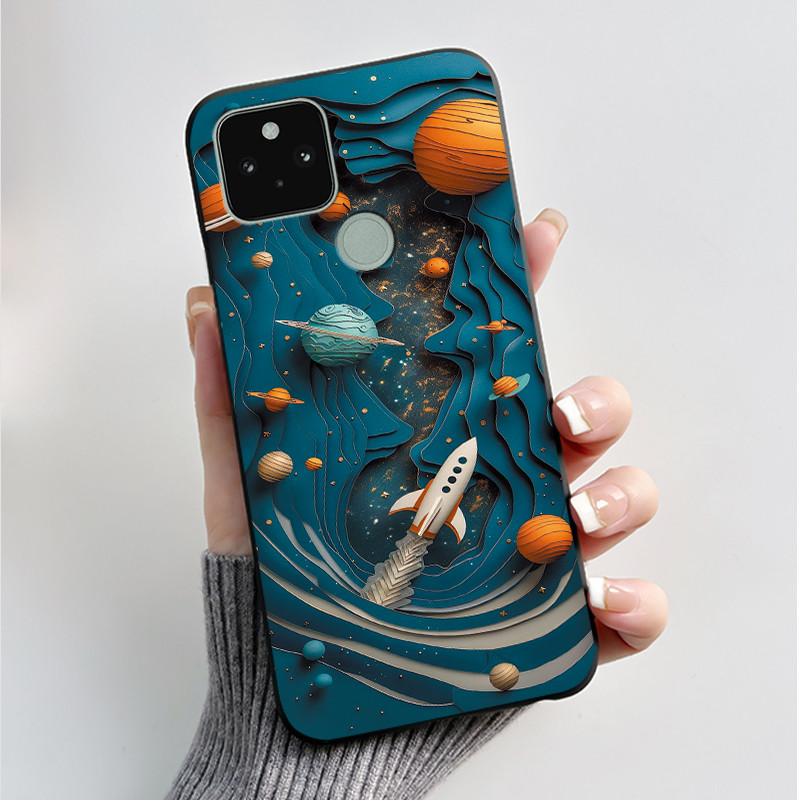 Силиконовый чехол для Google Pixel 5 Pixel 5A Pixel5 Pixel5A Мягкий чехол Роскошная мода Бабочки Цветы Нарисованный Черный чехол для телефона