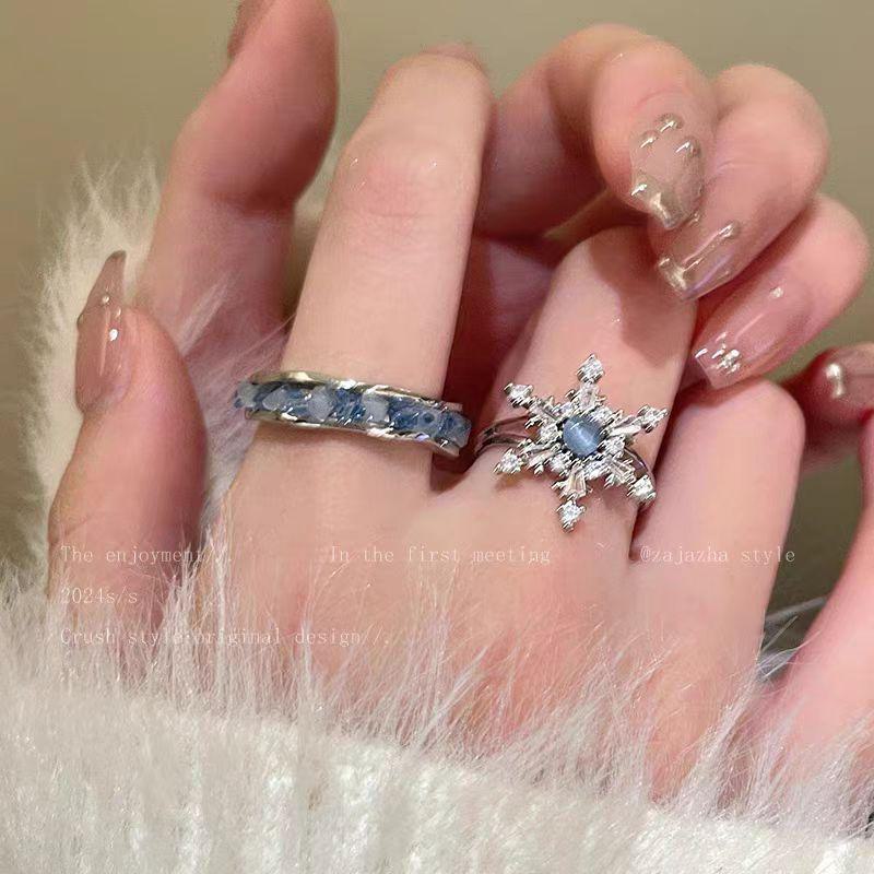 Blue Zircon Snowflake Ring - 2025 Adjustable High-End Niche Design for Women