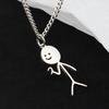 2 Pcs Couple Matching Necklaces Matchstick Men Love Heart Gesture Stainless Hollow Out Chain Electroplated Unisex Pendant Necklace