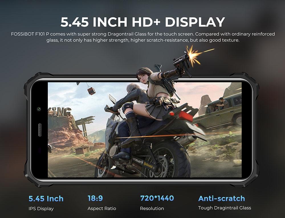 FOSSiBOT Защищенный смартфон F101P, 4 ГБ + 64 ГБ, тройная камера с искусственным интеллектом, динамик 123 дБ, восьмиядерный процессор MediaTek Helio P22, Android 13.0