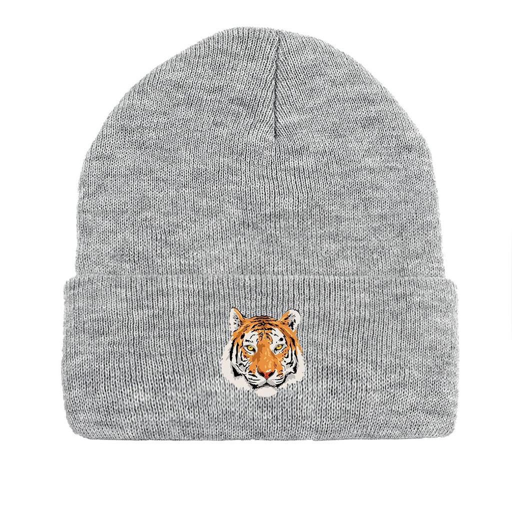 Tiger Warm Knit Cap Beanie, Animal Skull Cap Cozy Slouchy Solid Color Headwear Knitted Hat Beanie