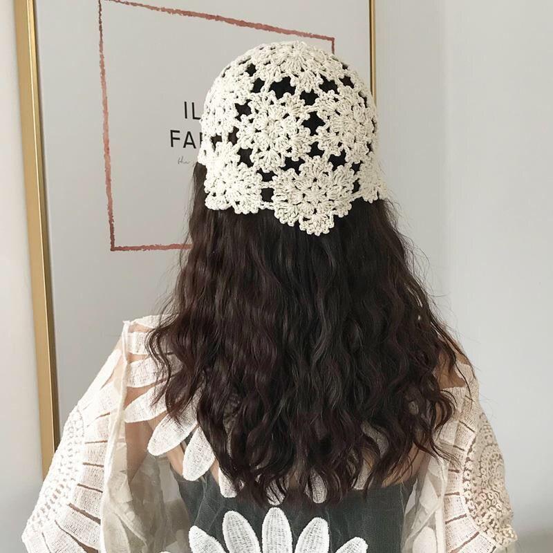 Женская ручная работа Весна Лето Корейский стиль Плетеная Тонкая Ажурная Дышащая Вязаная Модная Шерстяная Шляпа Арбузная корка Стильная Повязка на голову Шапка