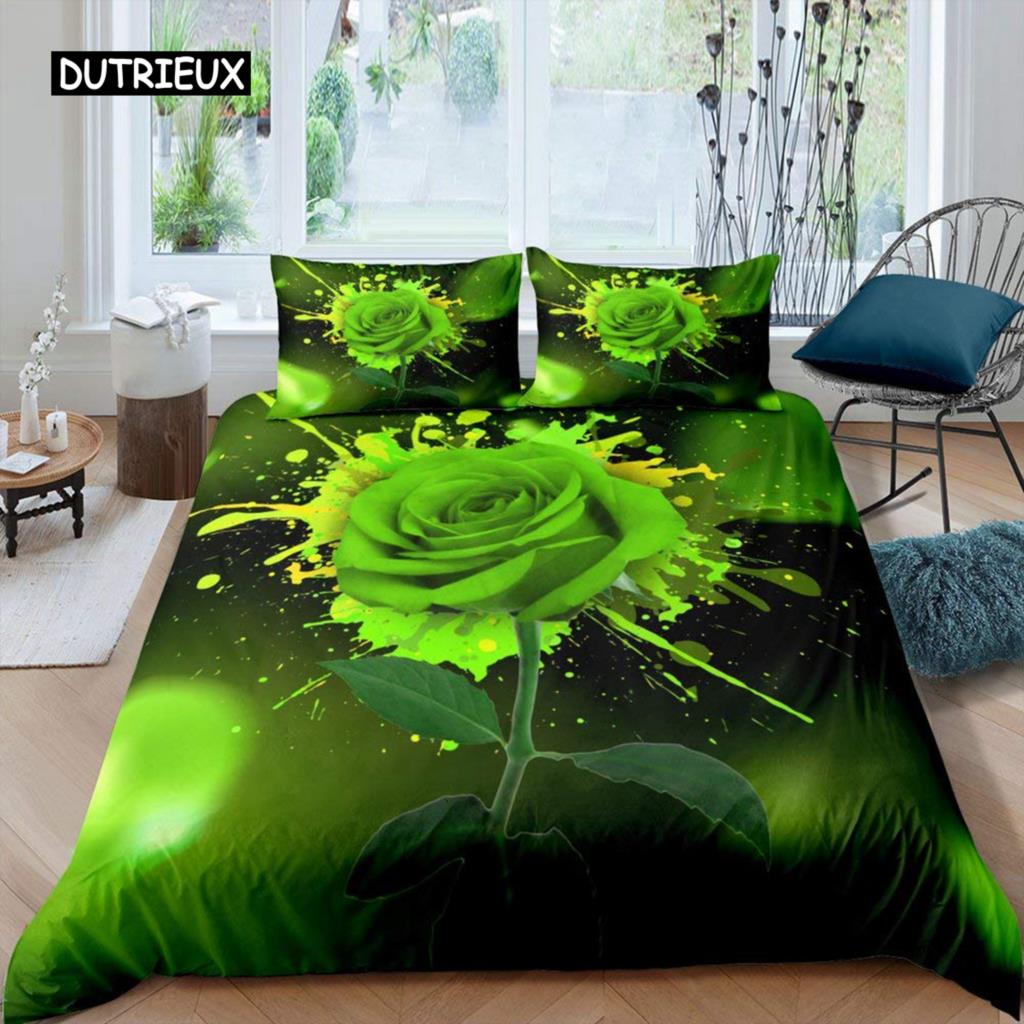 Комплект постельного белья с розами для женщин, шикарный фиолетовый комплект постельного белья с цветочным принтом, романтические цветы, блестки, королевского размера, покрывало для пар