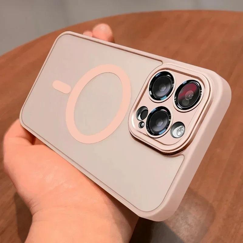 Оригинальный чехол для iPhone 17 Air 16 15 14 13 12 11 Pro Max Plus для MagSafe магнитная беспроводная зарядка защита объектива матовое покрытие
