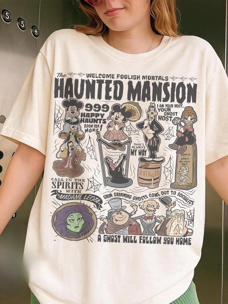 2026 New Halloween Haunted House Welcome Silly Mortal Print Womens TShirt Easy Fashion Plus Size Short Sleeve