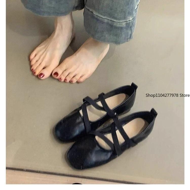 Fashion Spring Ballet Flat Shoes Women Comfy Leather Shoes 2025 Women Luxury Women Square Toe Flat Mary Janes Ladies Shoes Double Buckle