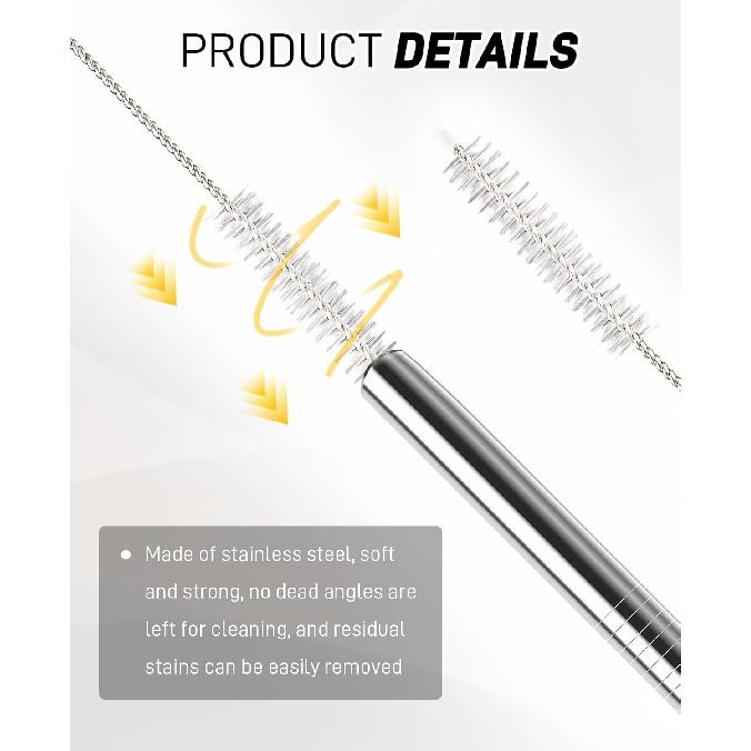 10 Pack Stainless Steel Straws for 40 oz Tumbler, 12" Reble Long Metal Straw with 2 Cleaner Brush 1 Carry Bag (5 Straight 5 Curved)