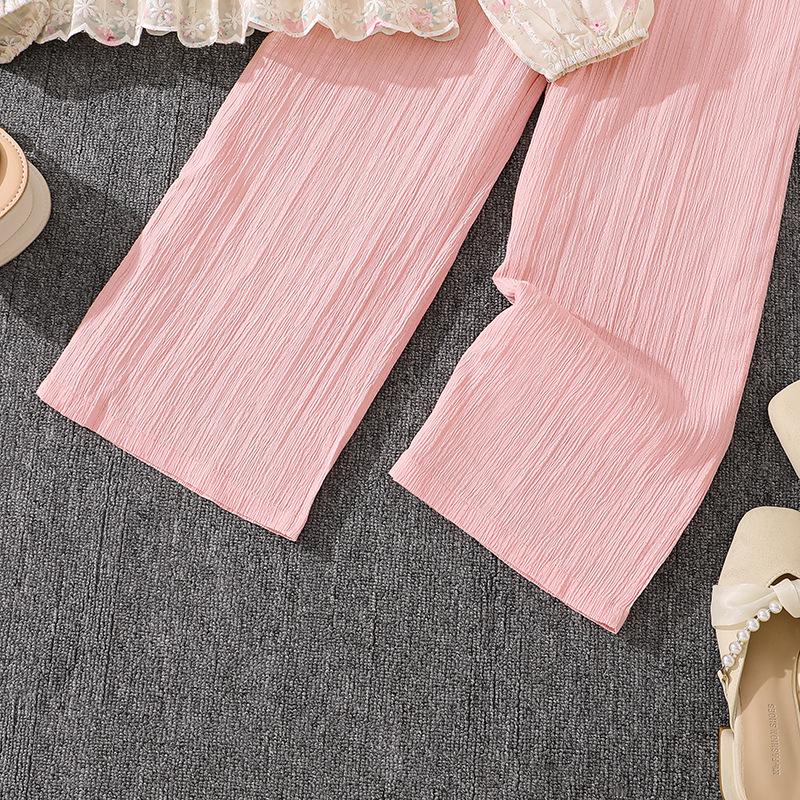 Комплект для девочки Детский Весна/Осень Новый Стиль Топ с V-образным вырезом и длинным рукавом + Повседневные Брюки