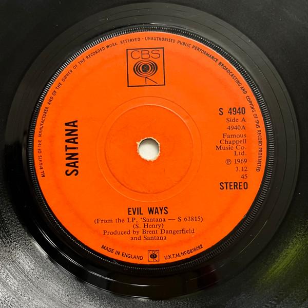7-дюймовая пластинка SANTANA Evil Ways S4940 CBS 1970 UK Rock Б/у