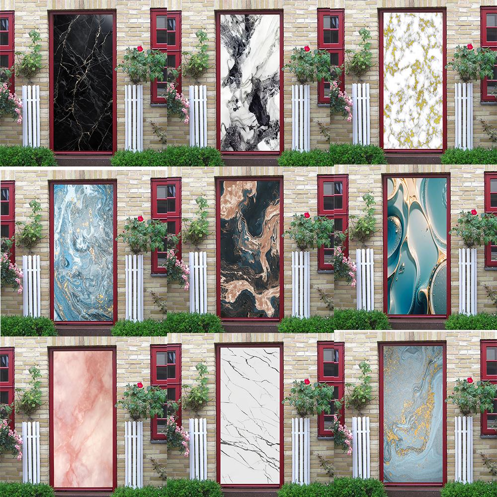 Белые мраморные наклейки на дверь, закат, простые абстрактные линии, бамбуковые обои на холодильник для гостиной, домашний декор, художественные наклейки для спальни