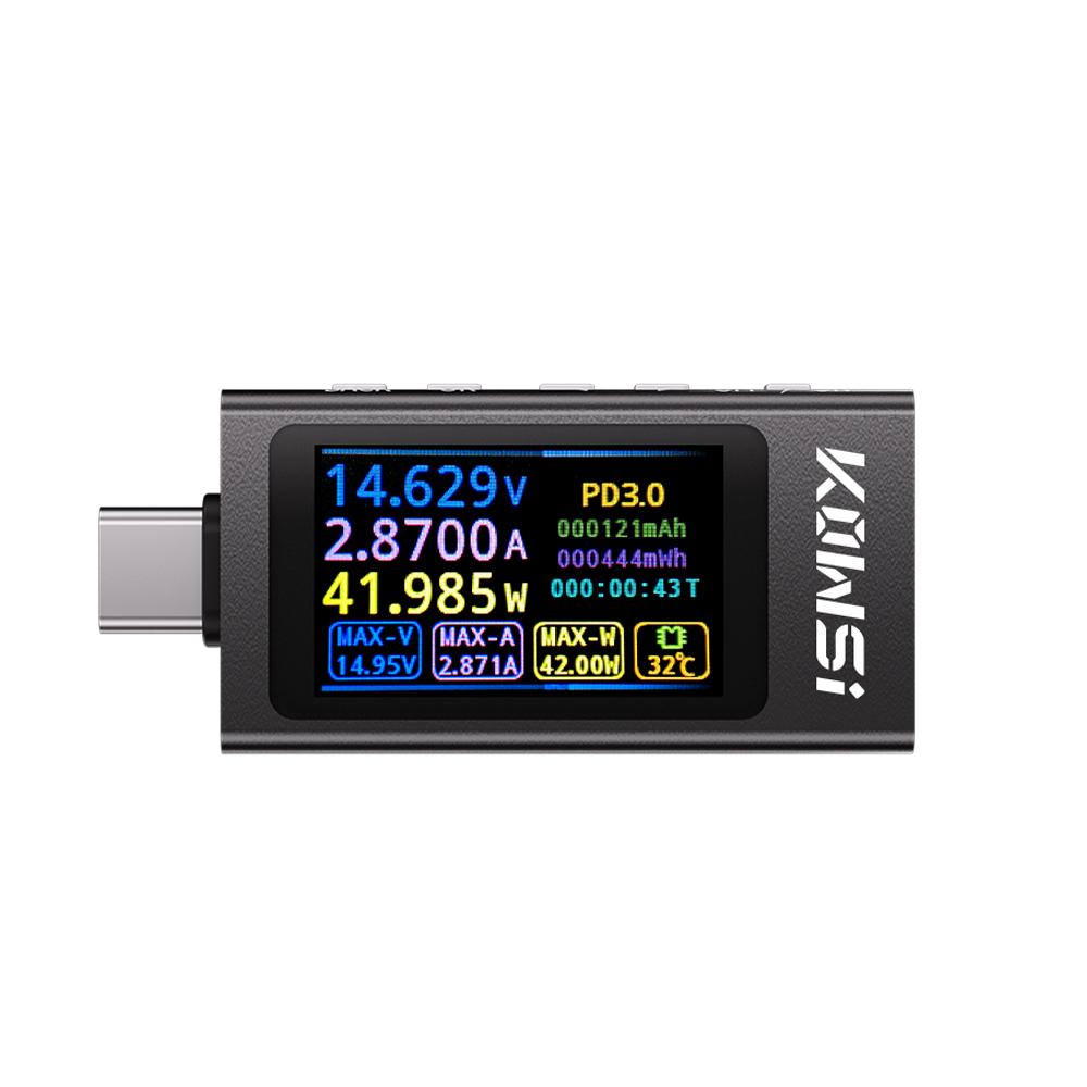 Тестер мощности Type-C DC 4-30V 0-12A Измеритель напряжения и тока Цифровой мультиметр для зарядного устройства Power Bank Детектор емкости