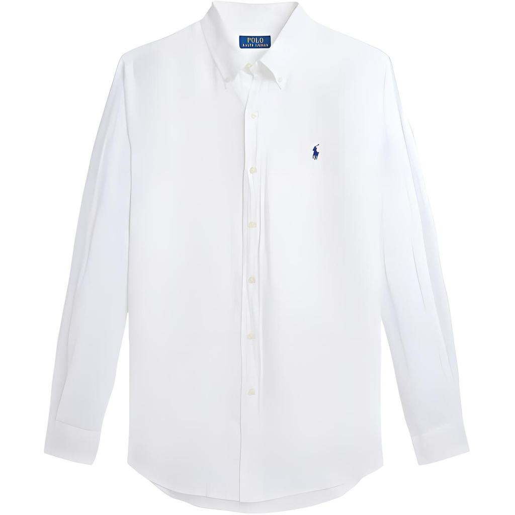 Polo Ralph Lauren FW24 Вышитый логотип Принт Однотонная Льняная Рубашка с Длинным Рукавом Мужские рубашки Белый MNPOWOV16824146-100