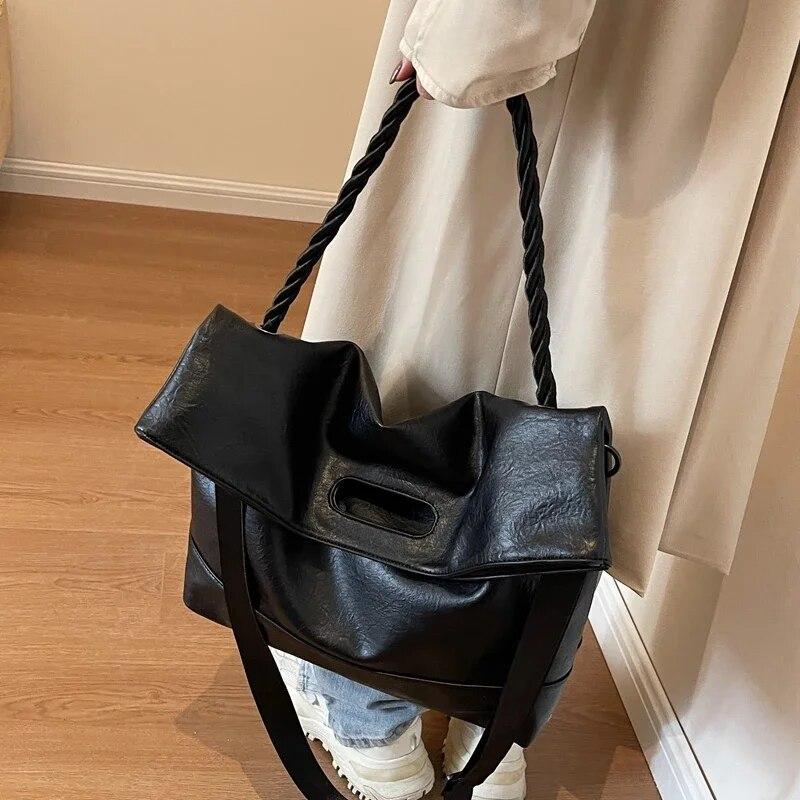 Дизайнерские большие сумки через плечо из искусственной кожи с веревочной ручкой для женщин, весна 2024 года, дизайнерская женская сумка на плечо, сумки