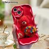 Phone Case: 2D flat design suitable for iPhone 18 17 16 15 14 13 Pro protective case, red bear holding flowers, perfect Christmas and Halloween holida