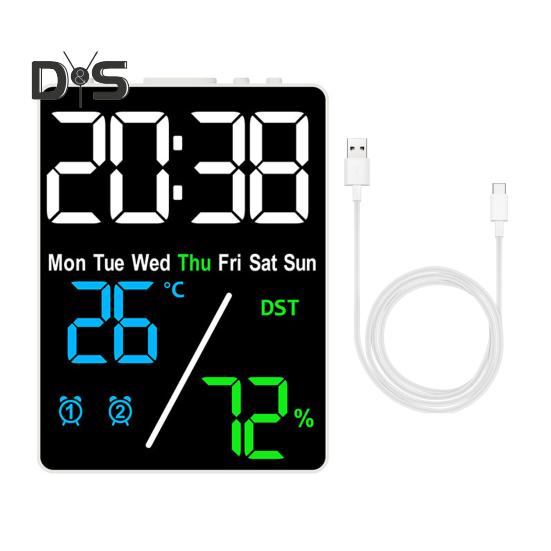Многофункциональный большой экран цифровой будильник регулировка яркости влажность температура дисплей настольные часы