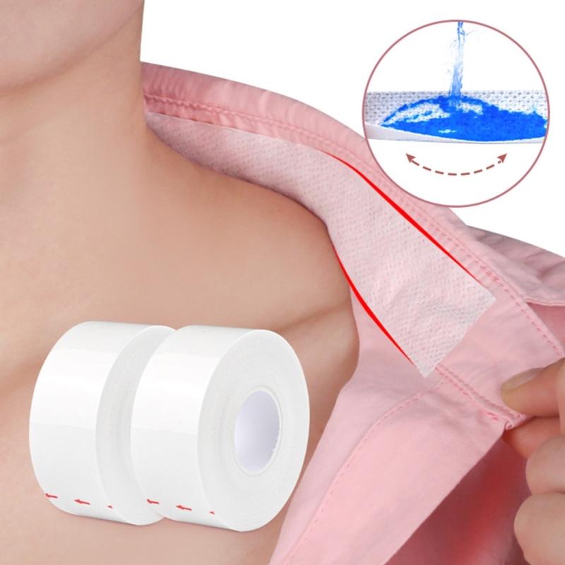 1 Roll Hat Sweat Liners Shirt Collar Sweat Protectors Non-Woven Fabric Self-Adhesive Invisible Breathable Sweat Pad