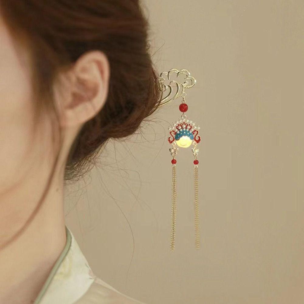 Luminescent LED Lantern Tassel Hair Stick Pearl Hanfu Hair Clip Classical Butterfly Hairpin  Women