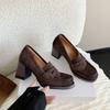 Ретро туфли-лоферы с круглым носком, на толстой подошве и толстом высоком каблуке, женские простые туфли из маленькой кожи в британском стиле, с глубоким вырезом, японские одинарные туфли jk