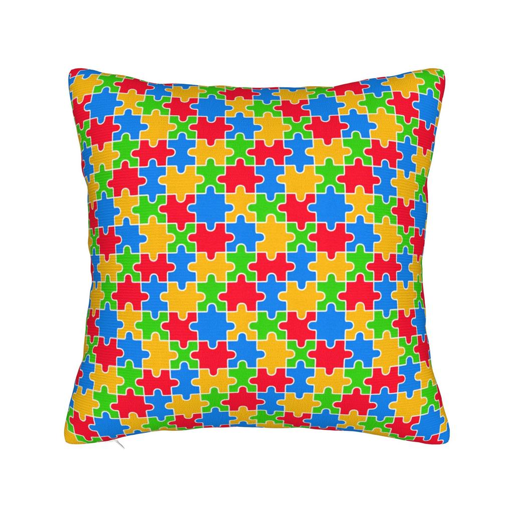 Vibrant Neon Dense Autism Puzzle Pillow Cover Comfy Cushion Cover Fashion Pillow Case For Sofa Car Home Decor