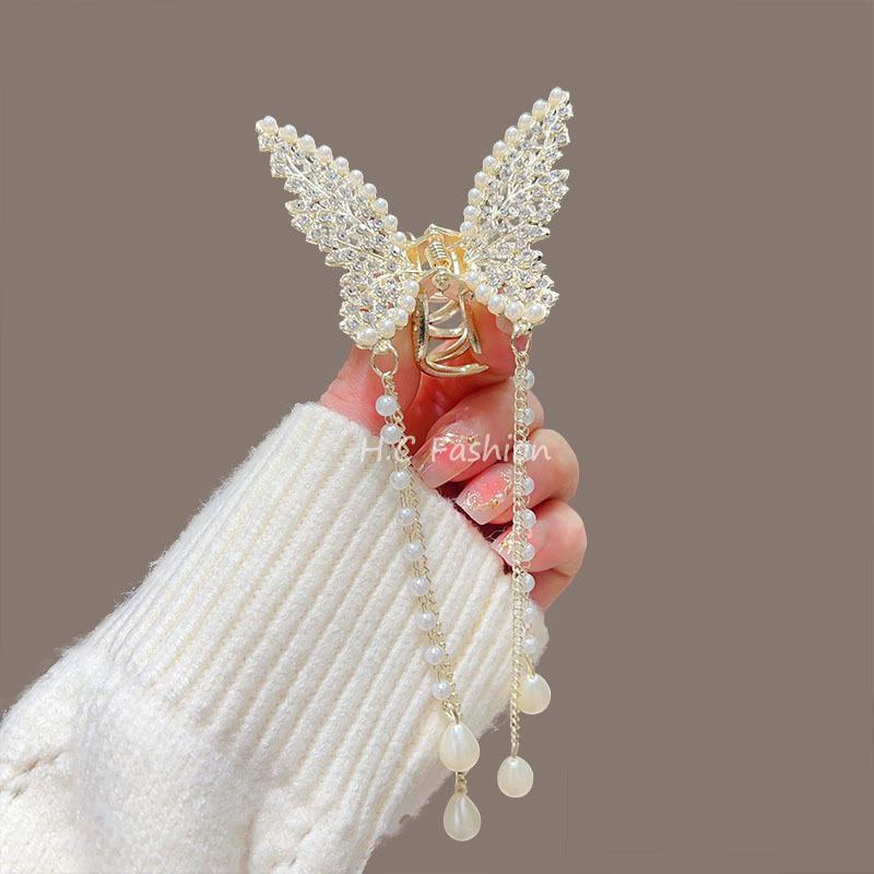 Tassel Butterfly Pearl Hair Clip Women Hair Claw Hairpin Hair Crab Hairaccessory