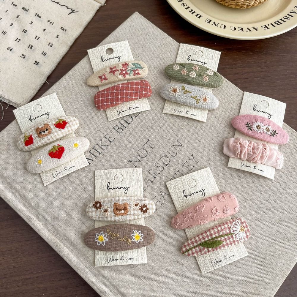 2Pcs/set Fabric Embroidery Hair Clip Cute Baby Hair Clips Elegant Barrettes Headwear Party