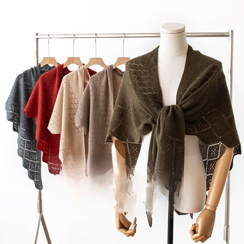Pure Cashmere Scarf and Shawl High End Outerwear Women's Thin Knitted French Hollow Triangle Scarf Scarf and Shawl