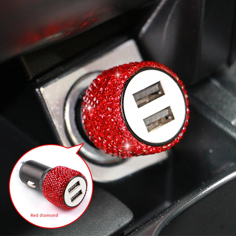 Новый двойной USB порт быстрая зарядка автомобильное зарядное устройство безопасность автомобильный декор розовый автомобиль украшения аксессуары блестки для девочек