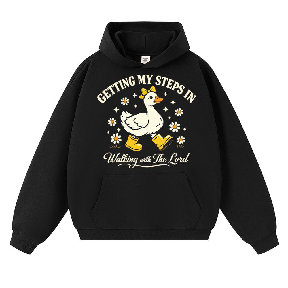 Funny Getting My Steps in Walking with The Lord Hoodies Men Women Christian Goose Boots Sportwear Loose Fleece Casual Pullover