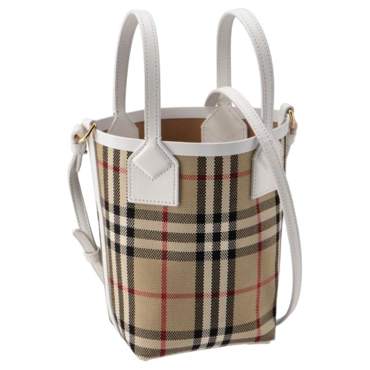Burberry Винтажная сумка-ведро в клетку Бежевая Белая Кожаная Повседневная 80723481