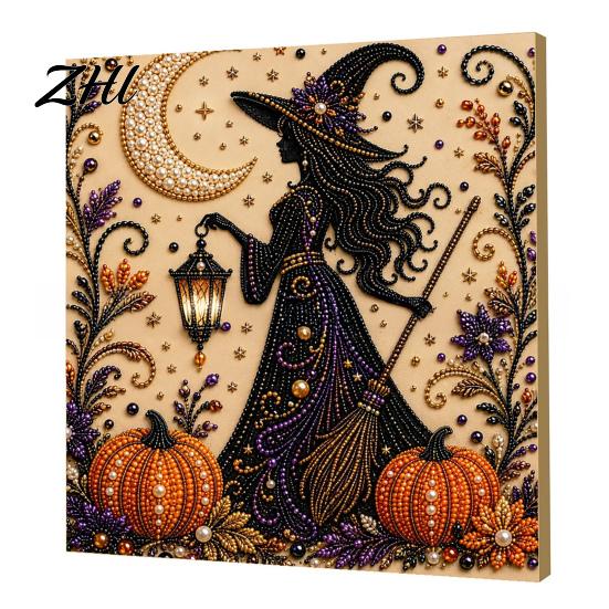 Ghost Pumpkin Art Craft Halloween Faux Pearl Kit, 3D Painting DIY Spooky Stress Relief Crafting Hobby Cute Set for Adults, Autumn Home Wall Decor Bead