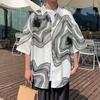 Летняя мужская рубашка в стиле ретро с абстрактным принтом и половиной рукавов в стиле хип-хоп, свободный контрастный цвет, однобортный отложной воротник, быстросохнущий мягкий дышащий топ