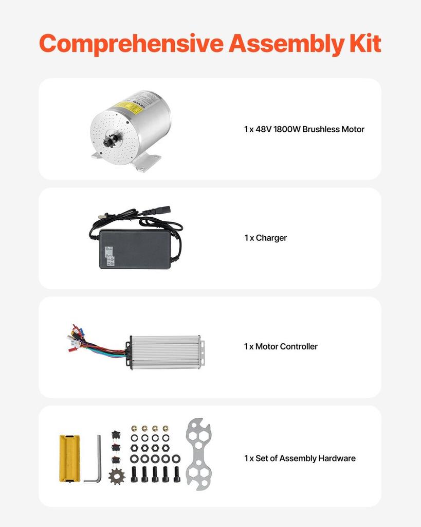1800W 48VElectric Brushless DC Motor Kit with Upgraded Speed Controller